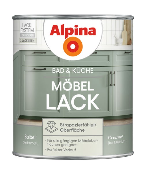 Alpina Möbellack für Bad und Küche in Salbei Seidenmatt, Metalldose für circa 10 Quadratmeter.