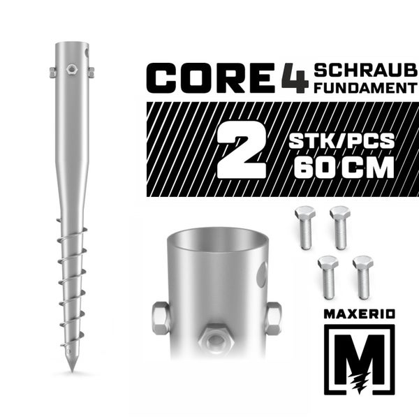 MAXERIO® 60 cm 2er Set Core 4 Schraubfundament Bodenhülse Erdanker Einschraubbodenhülse Erdschraube Einschraubhülse Erdschraubenfundament Bodenanker Schraubanker Fundament für Zaun Wäschespinne Sonnenschirm Fahne