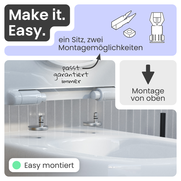 Illustration eines Toilettendeckels mit zwei Montagemöglichkeiten