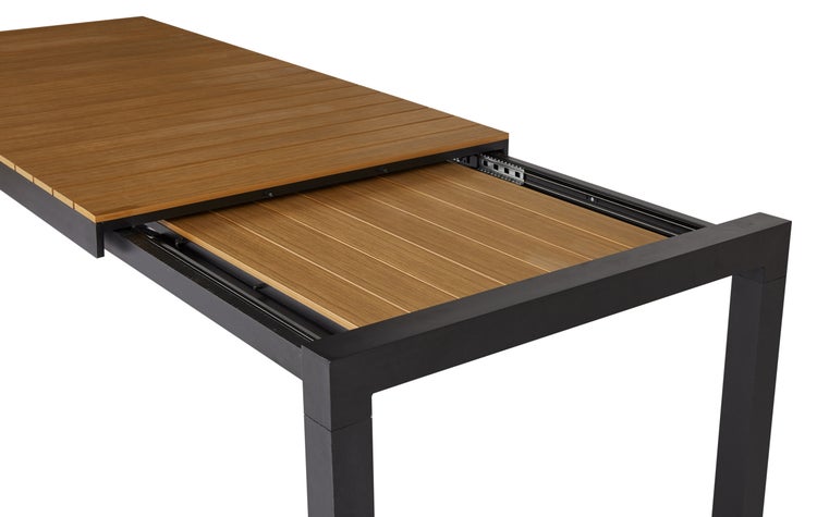 Joan Gartentisch 205-275 x 100 cm, mit Auszug inkl. 1 Platte, schwarz und teak Dekor. 275 X 100 X 76 cm