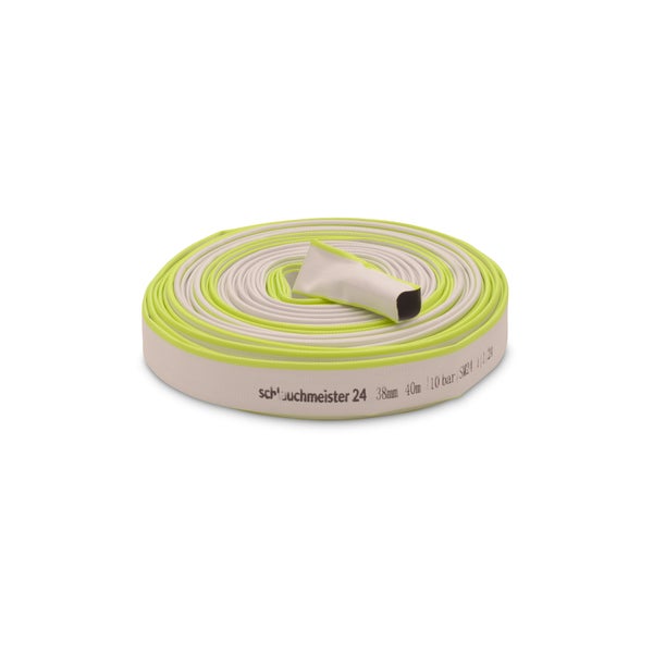 Ø 1 1/2 Zoll - 38 mm, 40 m Flachschlauch | Bauschlauch | Industrieschlauch | Synthetischer Gummi, Weiß mit Grün, 10 Bar, -20°C bis +60°
