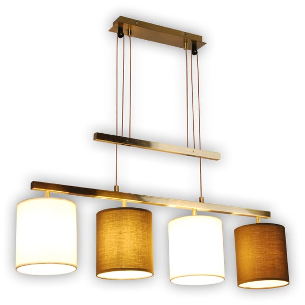 4er Pendelleuchte TILDE, klassische Pendellampe aus Metall und Textil  in Braun und Beige, mit E27-Fassungen, Pendelleuchte höhenverstellbar und  86 cm lang,  ideal als Esszimmerleuchte