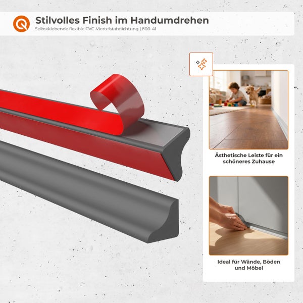 Maßzeichnung einer selbstklebenden flexiblen PVC Viertelstab Dichtung mit den Maßen 10 mm mal 14,1 mm.