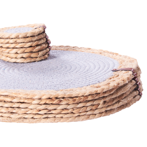 Tischset mit Untersetzern 12-teilig ROSELLA Grau Jute Baumwolle