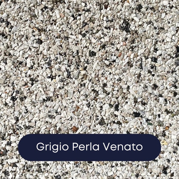 Marmorkies Grigio Perla Venato für Steinteppiche, feine Körnung aus Naturstein.