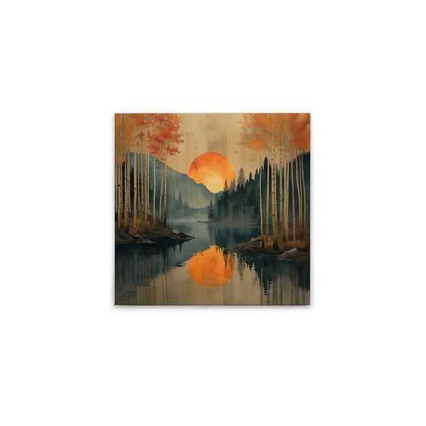 Wandbild mit Wald, See und Sonne