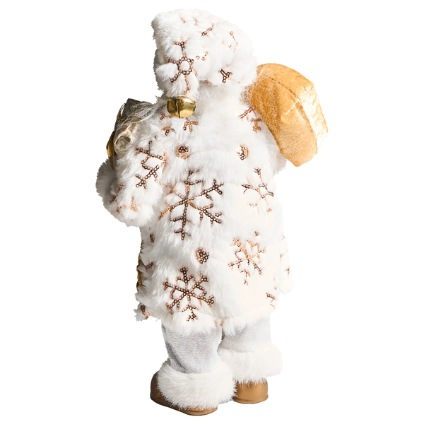 Dekorative Nikolausfigur mit Schneeflockenmuster und Geschenkesack