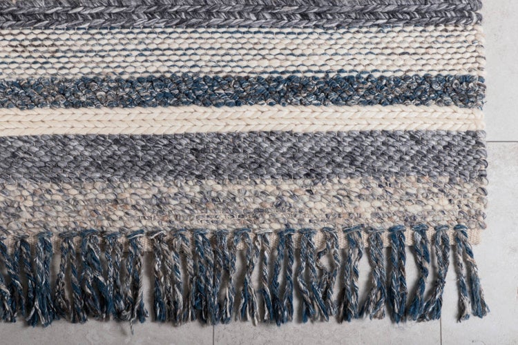 Agra Teppich 300x200 cm Wolle blau, grau. 200 X 300 X 1 cm