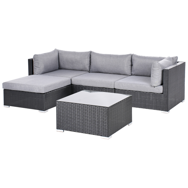 Garten Ecksofa mit Tisch 4-Sitzer SANO rechtsseitig Polyrattan Schwarz
