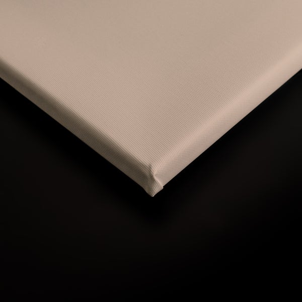 Detailaufnahme der Ecke einer auf einen Keilrahmen gespannten Leinwand.