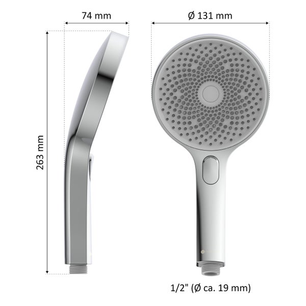 instmaier Handbrause H1 | 3 verschiedene Funktionen | Duschbrause mit einzigartigem Strahlbild dank über 300 Düsen | Duschkopf Chrom | wassersparende Dichtung inklusive