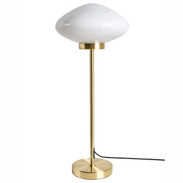 Tischleuchte mit Glaslampenschirm und Metallsockel