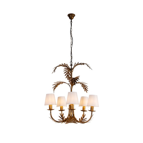 Art Deco Kronleuchter Gold 5-Licht mit weißen Kappen - Botanica