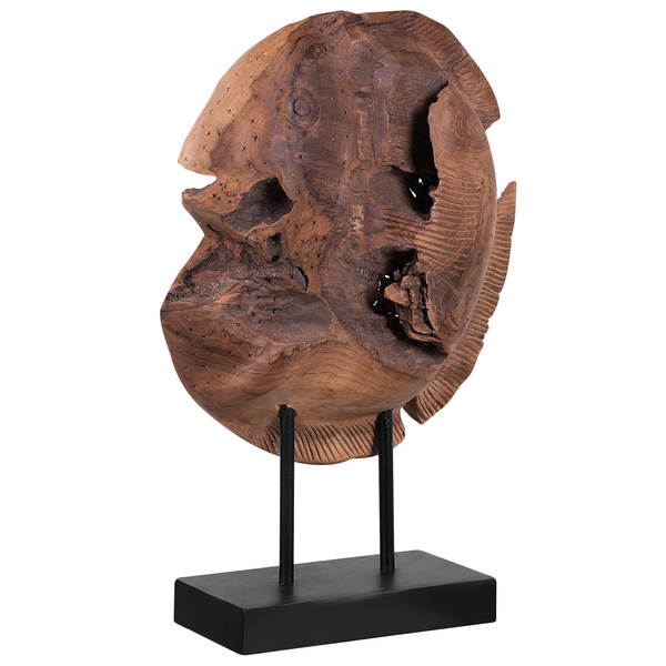 Dekofigur Fisch aus Teakholz auf Sockel