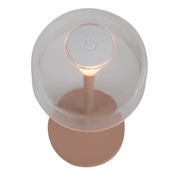 Tischleuchte mit transparentem Schirm und rundem Sockel