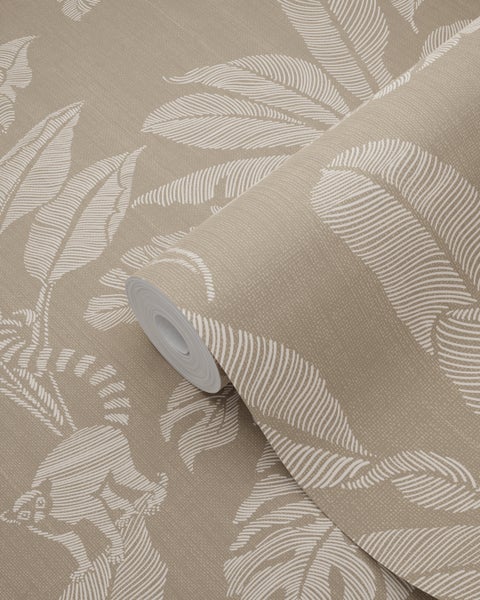 ESTAhome Tapete Affen und Dschungelblätter Taupe - 50 x 900 cm - 139864