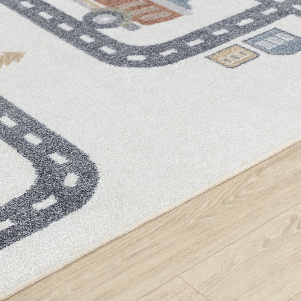 Maschinenwaschbarer Kinderteppich Auto-Rennstrecke Beige/Grau 120x170 cm VROOMVILLE