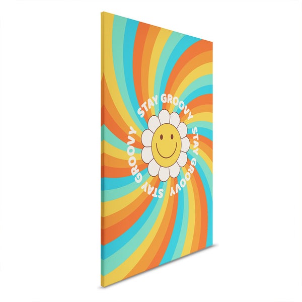 Leinwandbild mit spiralförmigem Muster und der Aufschrift Stay Groovy