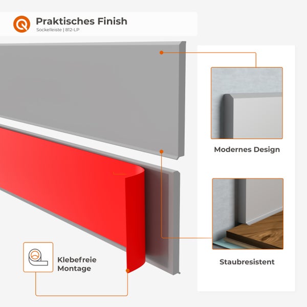 Sockelleiste mit Klebestreifen für eine staubresistente und klebefreie Montage