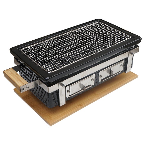 Hibachi Tischgrill, Japanische Art Holzkohle, Keramik Tischgrill, Schwarz, BBQ Kohlegrill, Mini Grill mit Holzkohle