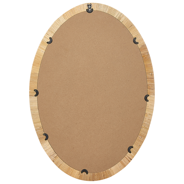 Rückseite eines ovalen Spiegels mit Rahmen aus Holz