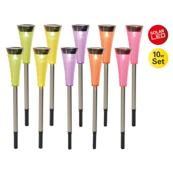 Zehn Solar LED Gartenleuchten als Set