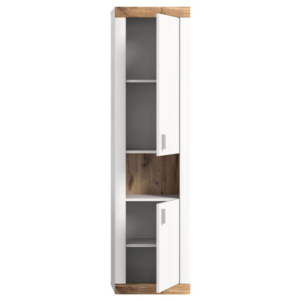 Laredo Hochschrank Bad wandhängend 2 Türen, 1 Ablage  matt weiß,Eiche dekor,weiß. 45 X 30 X 172 cm