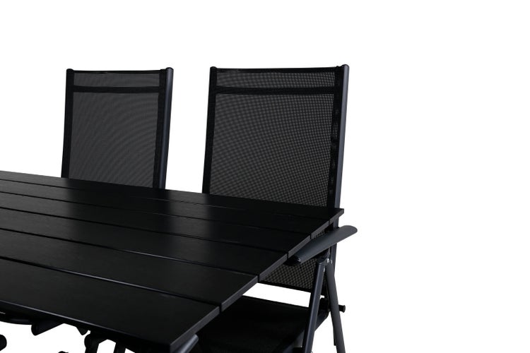 Denver Gartenset Tisch 70x120cm und 4 Stühle Break schwarz. 70 X 120 X 74 cm