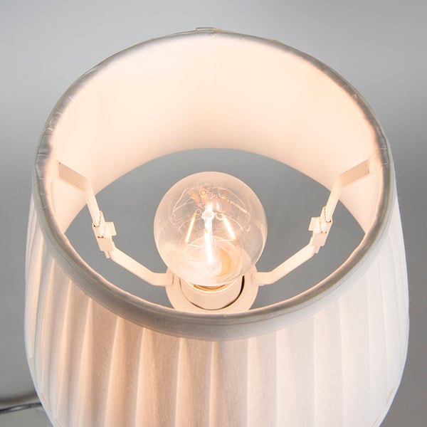 Retro Tischlampe Messing mit Plissee Schirm Creme 25 cm - Kaso