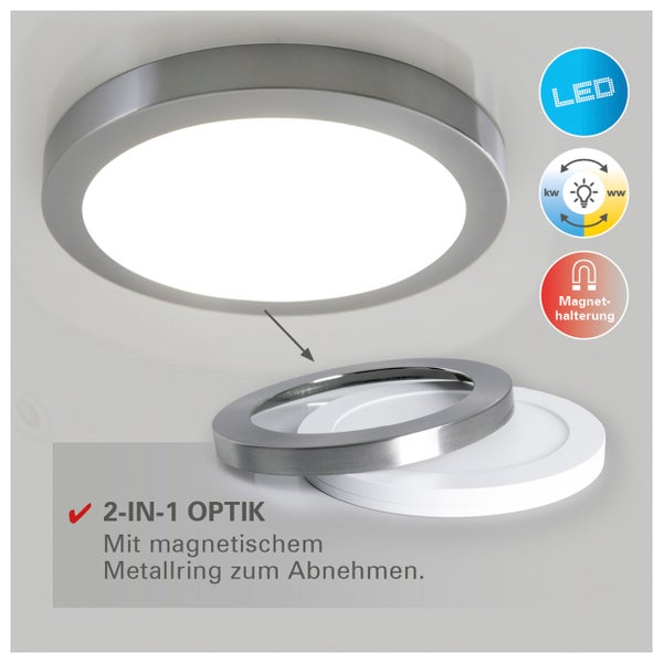 LED Deckenleuchte mit abnehmbarem Metallring