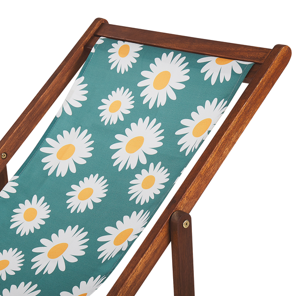 Set mit 2 klappbaren Liegestühlen ANZIO mit Ersatzstoffen Blumenmuster Akazienholz Dunkelbraun