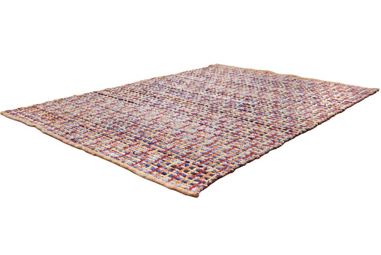 Bunter gewebter Flickenteppich aus Stoffresten, rechteckig.