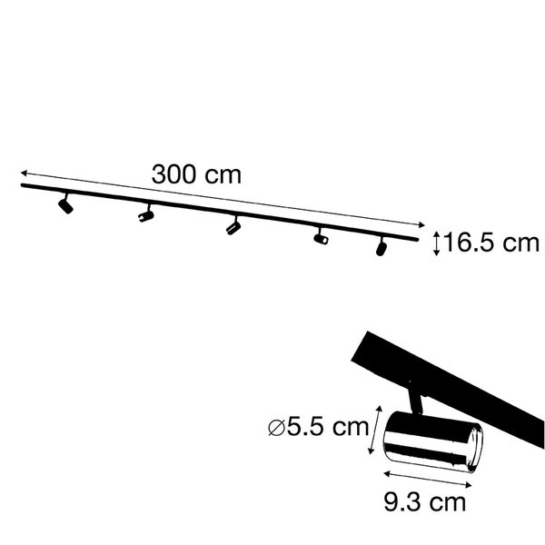 Smart Schienensystem Schwarz mit Gold 1-phasig 5 Lichter inkl. Wifi GU10- Jeana