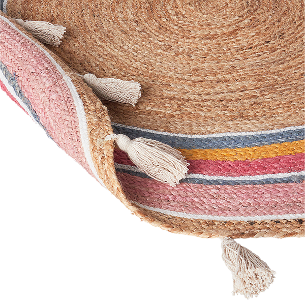 Teppich Jute mehrfarbig ⌀ 120 cm Streifenmuster Kurzflor ZANAVI