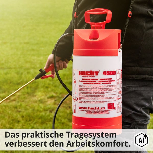 Hecht 4500 Drucksprüher mit 5 Liter Füllmenge und Tragegurt für den Einsatz im Garten bei der Bewässerung oder Pflanzenschutz