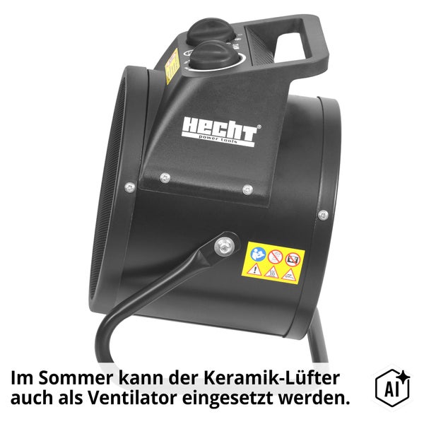 Hecht Elektroheizlüfter mit Tragegriff und Drehreglern zur Leistungssteuerung.