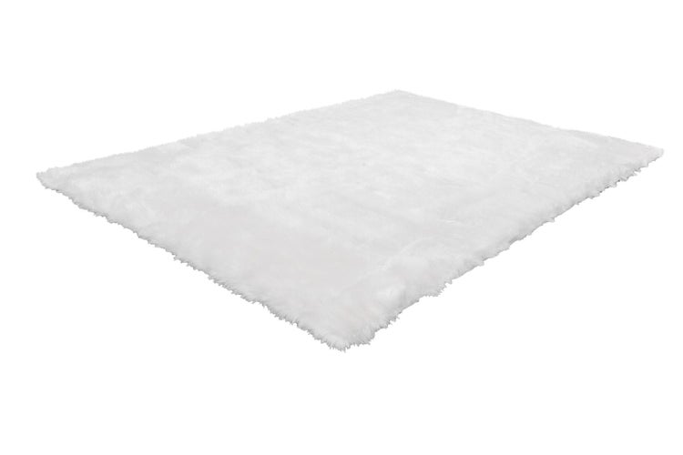 Weißer rechteckiger Kunstfellteppich mit weicher und flauschiger Oberfläche