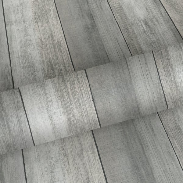 Sanders und Sanders Tapete Holzoptik Hellgrau - 53 cm x 10 m - 640051