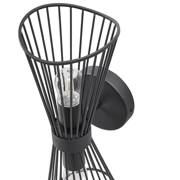 Schwarze Draht-Wandleuchte mit Glühbirne