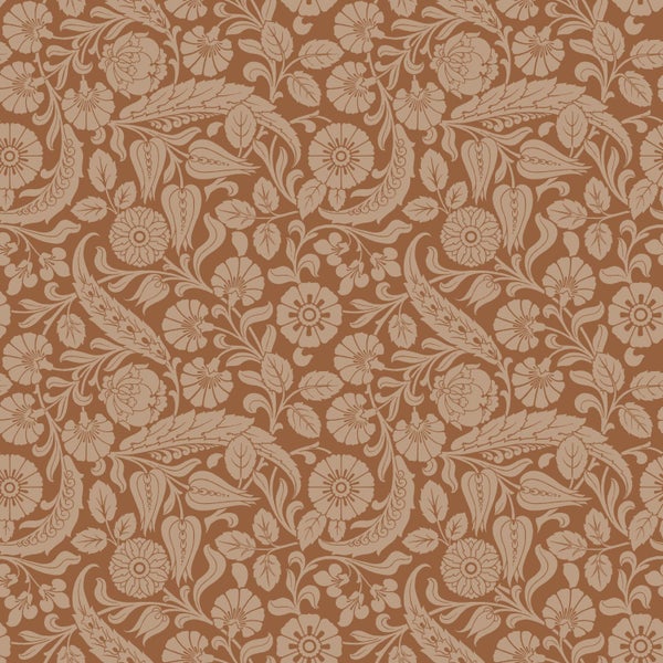 ESTAhome Tapete Blumenmuster Terrakottabraun - 50 x 900 cm - 139786