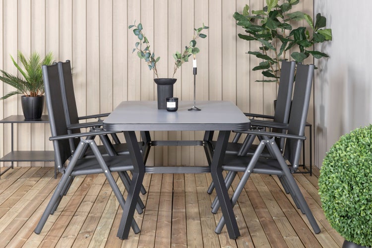 Virya Gartenset Tisch 90x160cm und 4 Stühle Break schwarz, grau. 90 X 160 X 74 cm