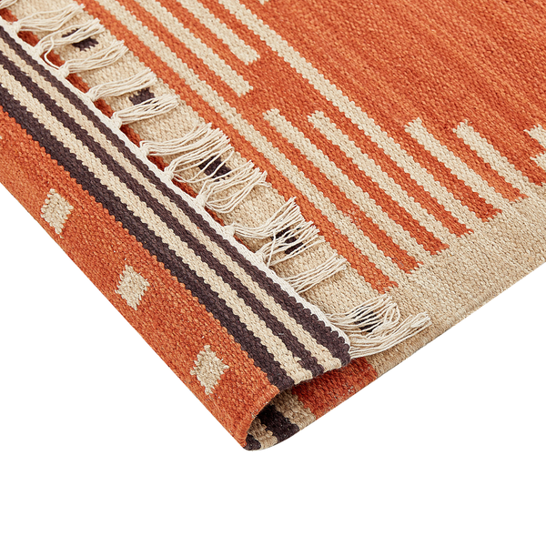Kelim Teppich Baumwolle orange 140 x 200 cm geometrisches Muster Kurzflor GAVAR