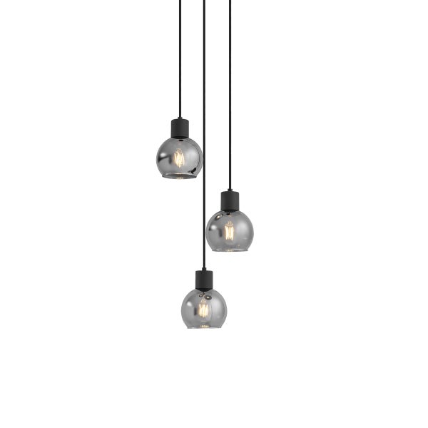 Art-Deco-Hängelampe schwarz mit Rauchglas rund 3-flammig - Vidro