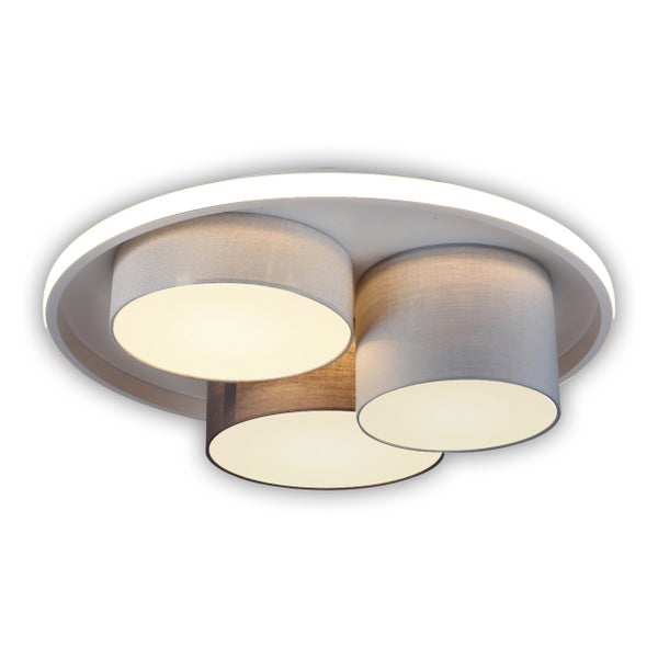 3er-LED Deckenleuchte EPPAN Ø 56cm, aus Metall, Kunststoff und Textil in Grau, integrierte LEDs,  Beleuchtung für Wohnzimmer, Büro oder Eingangsbereich