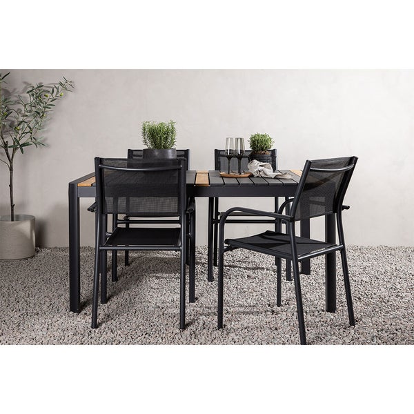TogoSantorini Gartenset 1 Esstisch, 4 Stühle schwarz. 90 X 150 X 75 cm