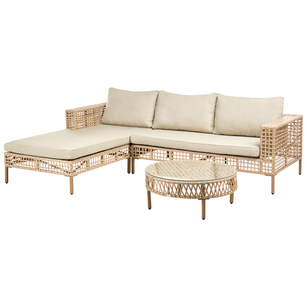 Lounge Set mit Tisch 4-Sitzer CALASETTA rechtsseitig Polyrattan Beige