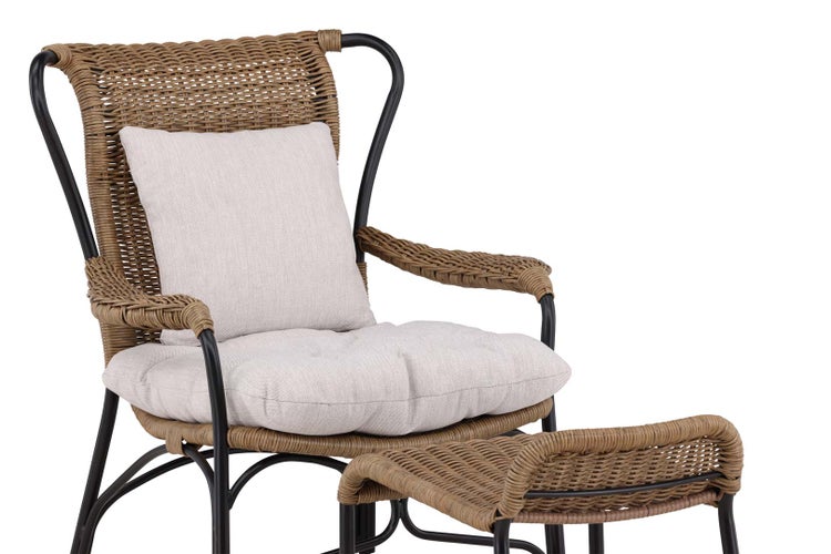 Loreto Sessel mit Gartenkissen mit Hocker schwarz. 86 X 88 X 99 cm