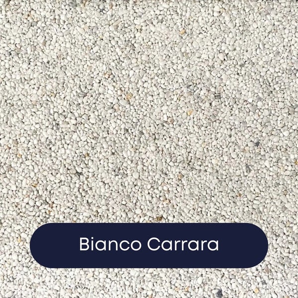 Bianco Carrara Marmorkies, feine Körnung, helle Natursteine für Garten und Dekoration.