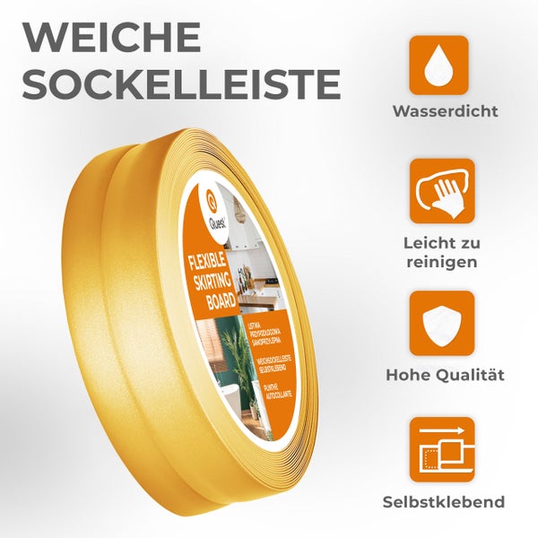 Quest Weichsockelleiste Selbstklebend 15 x 15 mm, PVC, Flexibel, Gold, 5 Meter