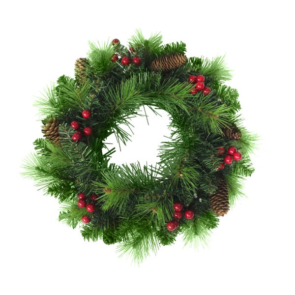 Dekorativer Weihnachtskranz mit Tannenzapfen und Beeren